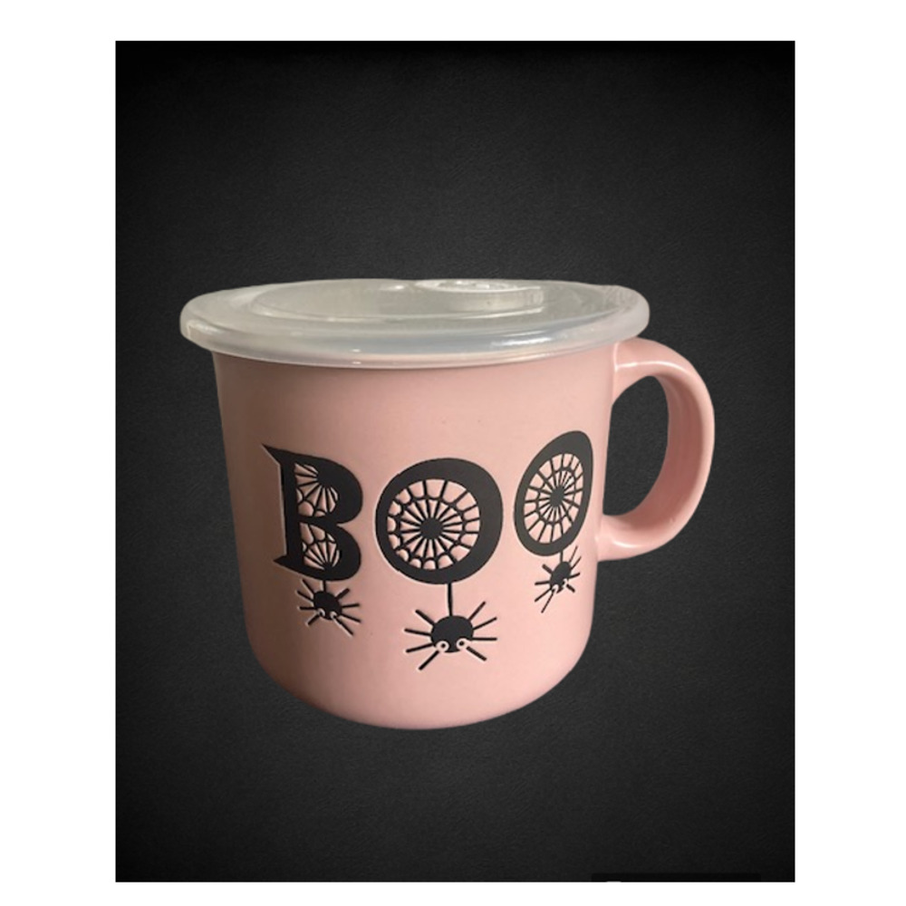 New Valloween BOO Soup Mug - Large Pink Halloween Cup With Lid